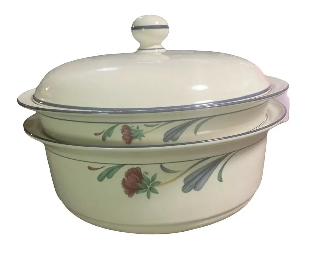 Lenox Poppies on Blue 3 Pc Serving Set Casserole Vegetable Bowl Shared Lid